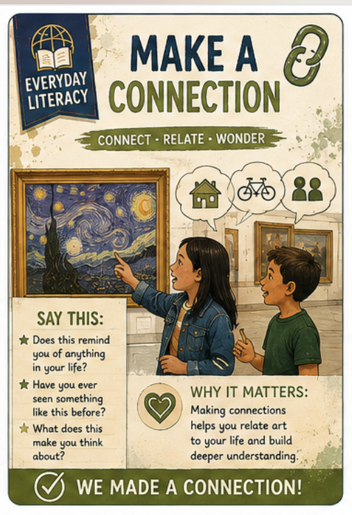 Everyday Literacy card: Make a Connection — connect, relate, wonder.